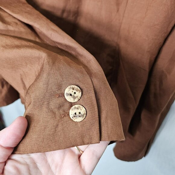 August Silk Co Brown Silk Jacket Blazer Camel Brown Long Sleeve Button Closure 8 - Picture 7 of 7
